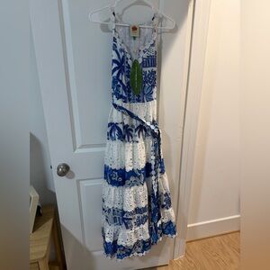 FARM Rio Blue and White Tropical Maxi Dress